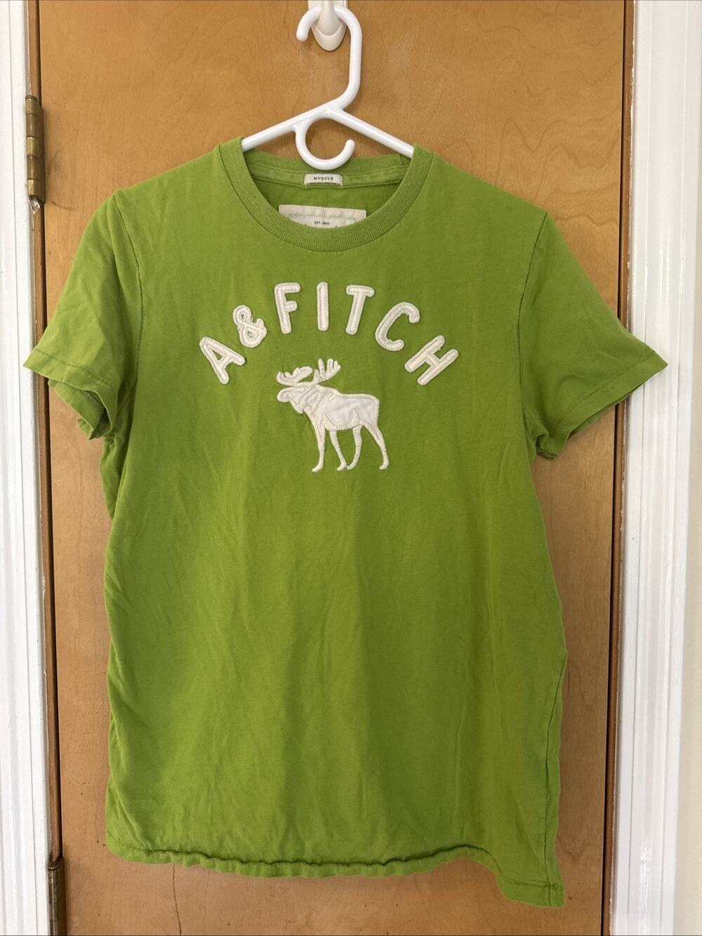 Vtg Abercrombie & Fitch Y2K Applique Graphic Muscle T-Shirt A&F Moose Logo L